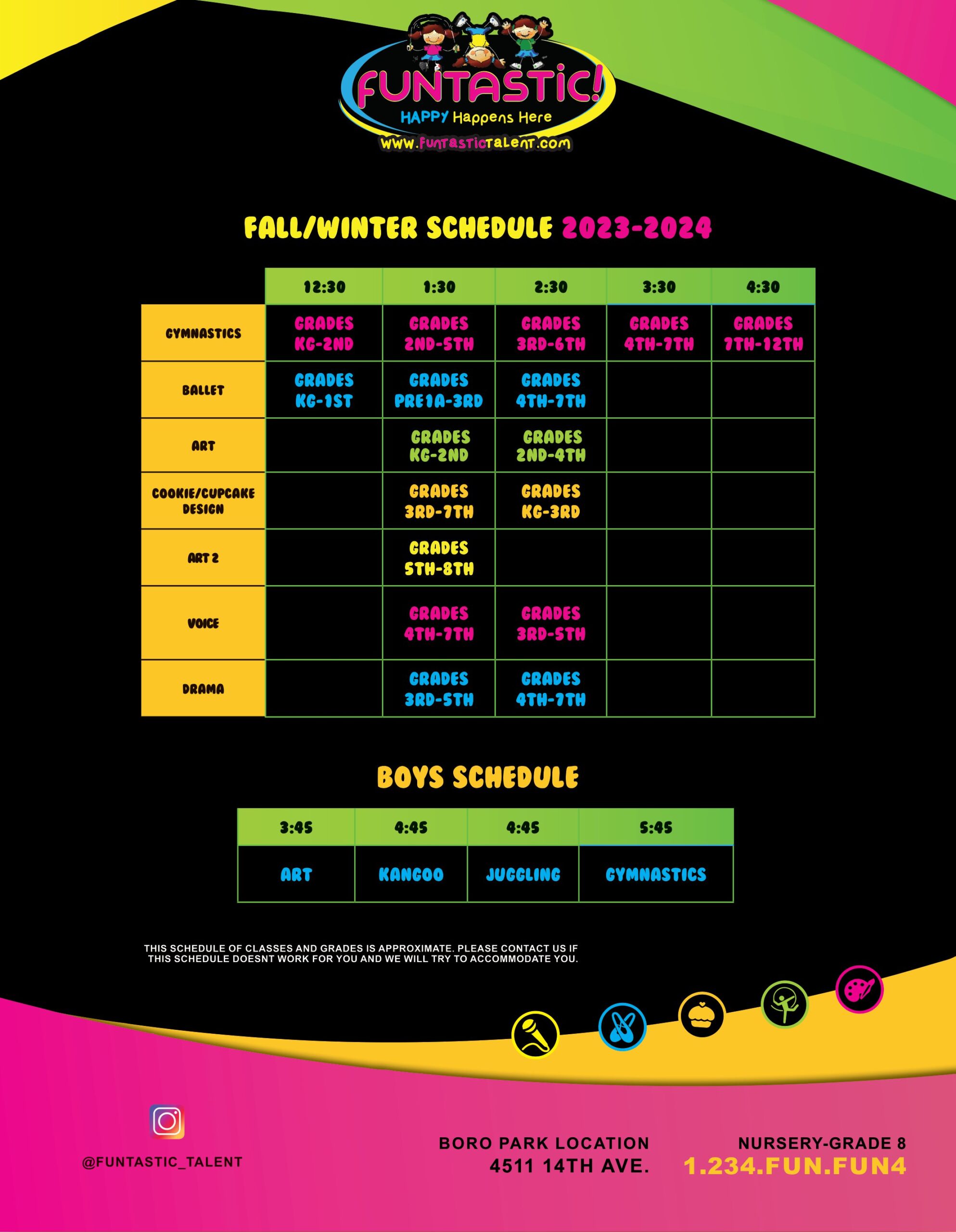 Schedule Boro Park Fall Winter 2023 Insta with boys