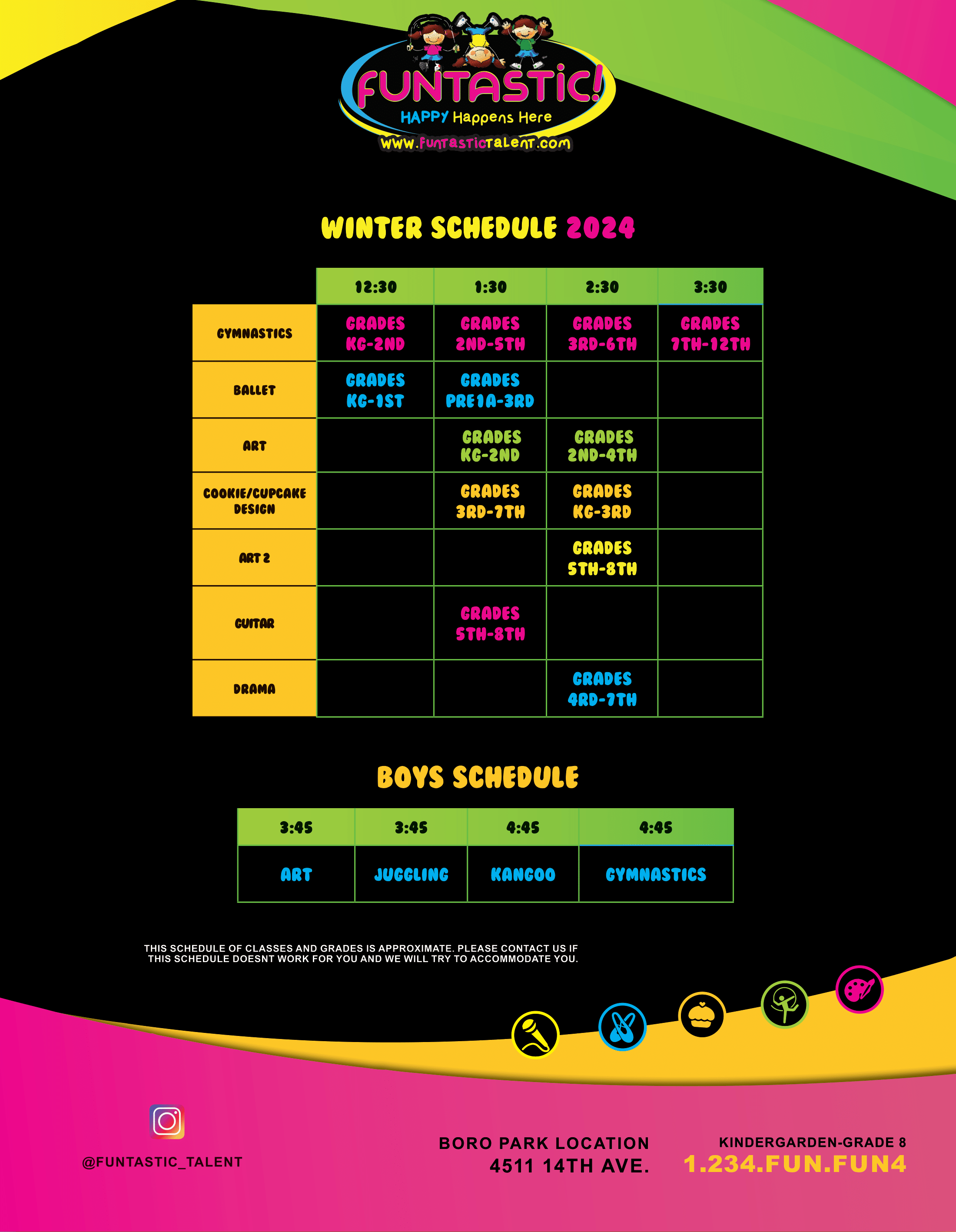 Schedule Boro Park Fall Winter 2023 Insta with boys 12.23-1